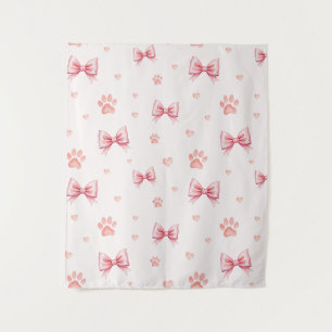 Pink Ribbon, Heart & Paw Print Pattern - Soft Pink Tapestry