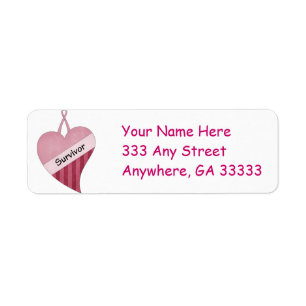 Pink ribbon & heart return address labels