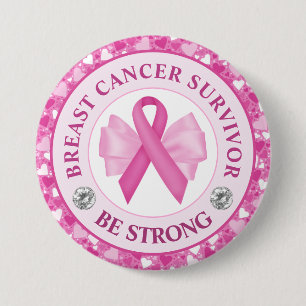 Pink Ribbon Heart Sparkle Awareness Design 3 Inch Round Button