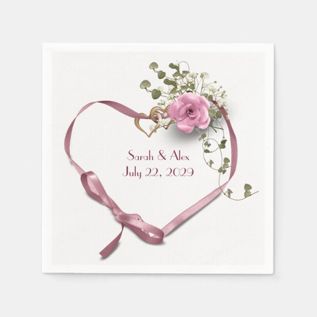 Pink Ribbon Heart with Rose  Napkin (Front)