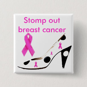 Pink Ribbon Heels Stomp Breast Cancer 2 Inch Square Button