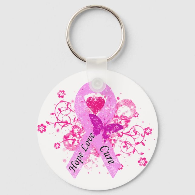 Pink Ribbon Hope Love Cure Keychain (Front)