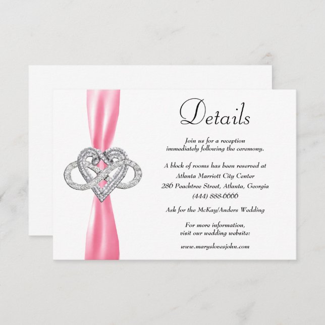 Pink Ribbon Infinity Heart Wedding Details Enclosure Card (Front/Back)