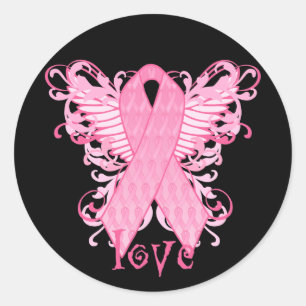 Pink Ribbon Love Classic Round Sticker