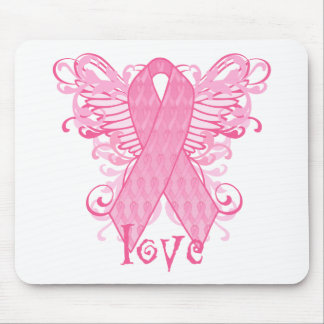 Pink Ribbon Love Wings Mouse Pad