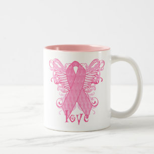 Pink Ribbon Love Wings Two-Tone Coffee Mug