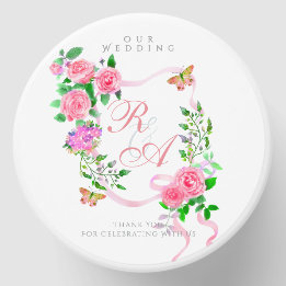 Pink Ribbon Monogram Wedding Soy Wax Candle Favou