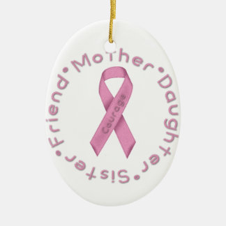 Pink Ribbon of Courage Ceramic Ornament