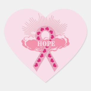 Pink Ribbon Of Hope Heart Stickers