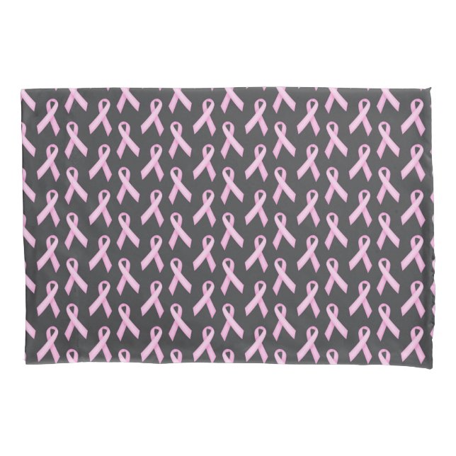 Pink Ribbon on Black - Breast Cancer Awareness Pillowcase (Front)