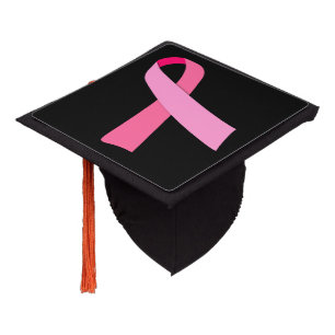 Pink Ribbon on Black for Breast Cancer Awareness Graduation Cap Topper