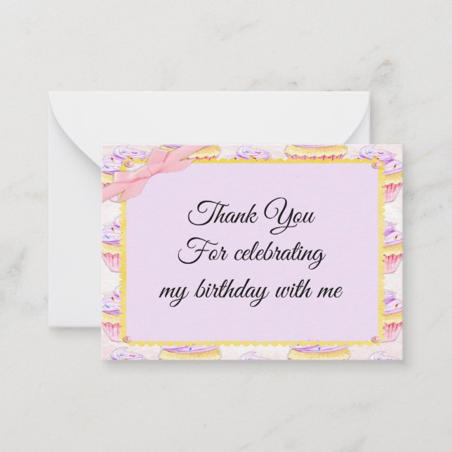 Pink Ribbon On Cupcake Thank You Cards (Front)
