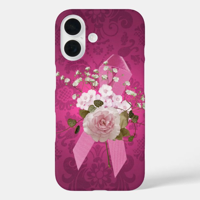 Pink Ribbon on Magenta Damask Case-Mate iPhone Case (Back)