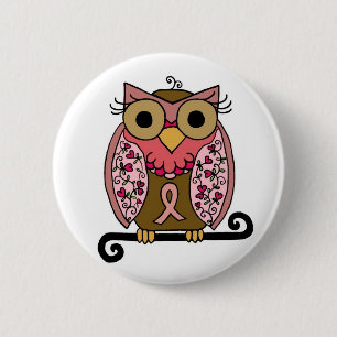 Pink Ribbon Owl 2 Inch Round Button