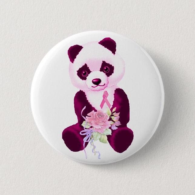 Pink Ribbon Panda Bear 2 Inch Round Button (Front)