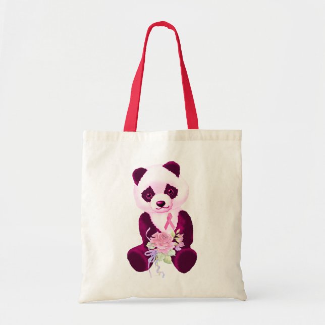 Pink Ribbon Panda Bear Tote Bag (Front)