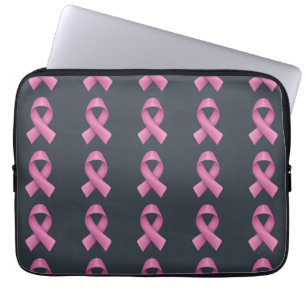 Pink Ribbon Pattern Black Background Laptop Sleeve