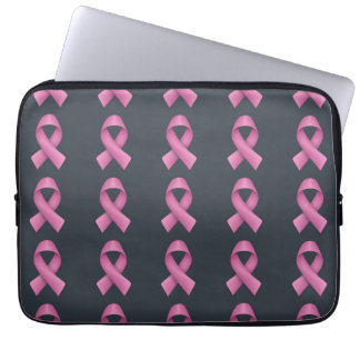 Pink Ribbon Pattern Black Background Laptop Sleeve
