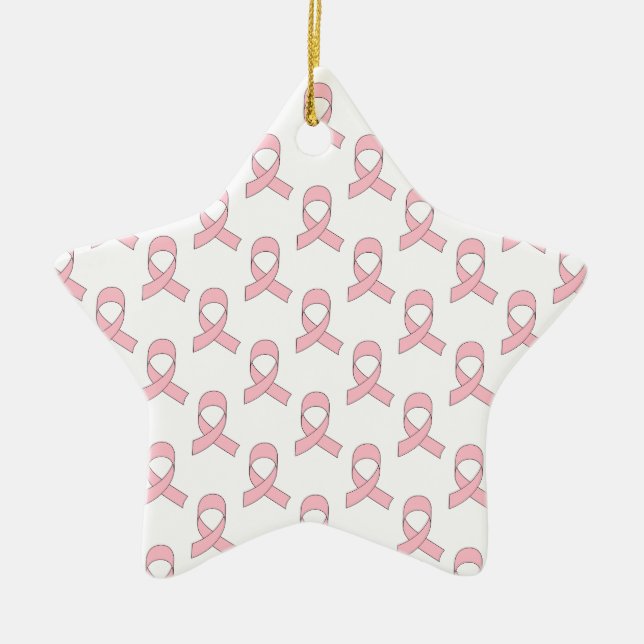 Pink Ribbon Pattern Ceramic Ornament (Front)