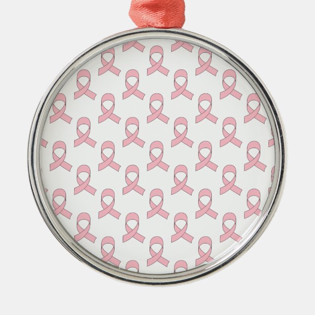 Pink Ribbon Pattern Metal Ornament (Front)