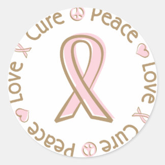 Pink Ribbon Peace Love Cure Breast Cancer Classic Round Sticker