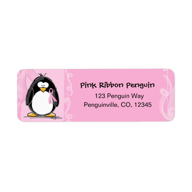 Pink ribbon penguin return address labels (Front)