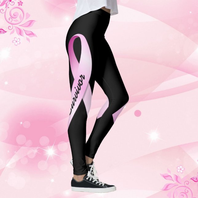 Pink Ribbon Personalize Breast Cancer Survivor Leggings (Creator Uploaded)