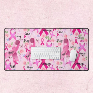 Pink Ribbon Personalize Words & Name Breast Cancer Desk Mat