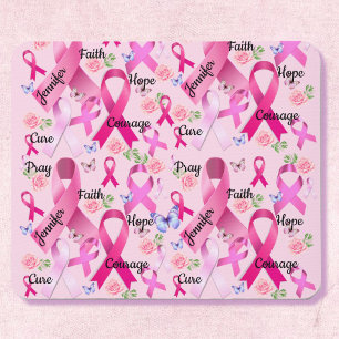 Pink Ribbon Personalize Words & Name Breast Cancer Mouse Pad