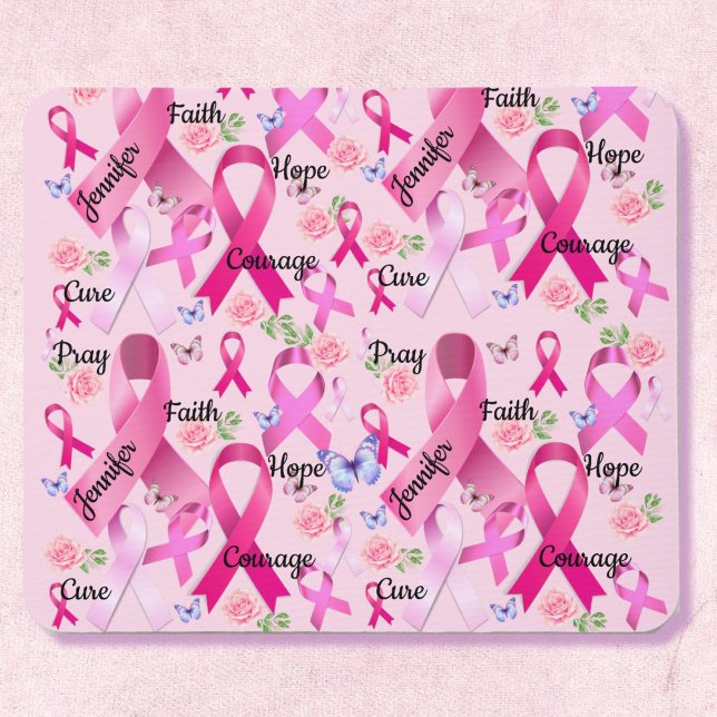 Pink Ribbon Personalize Words & Name Breast Cancer Mouse Pad (Creator Uploaded)