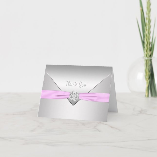 Pink Ribbon Pink Elegant Thank You Card (Front)
