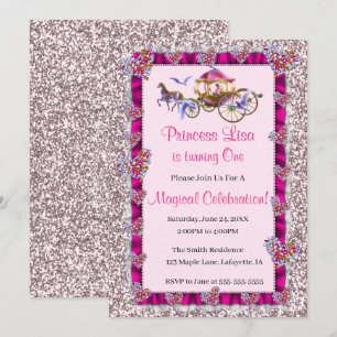 Pink Ribbon Pink Glitter Royal Princess Birthday Invitation