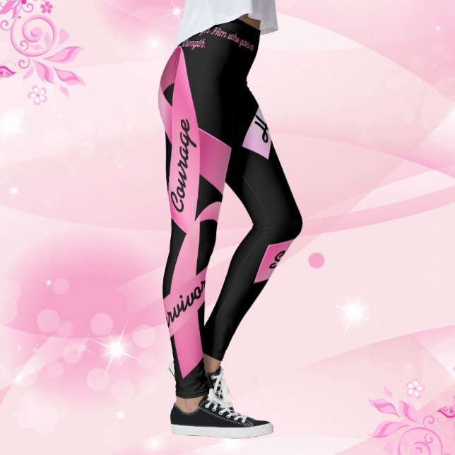 Pink Ribbon Power Words Personalize Template Leggings (Creator Uploaded)