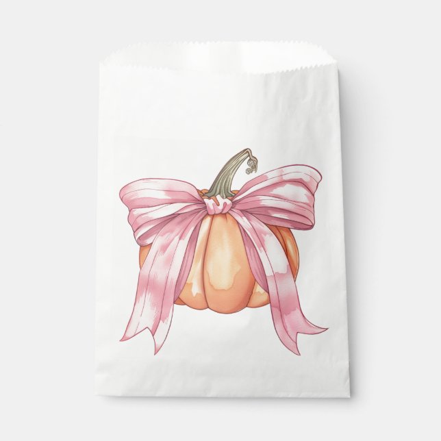 Pink Ribbon Pumpkin, Coquette Fall Pumpkin Bow Favour Bag (Front)