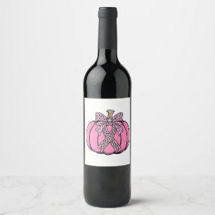 Pink Ribbon Pumpkin Face Halloween Breast Cancer Wine Label