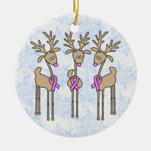 Pink Ribbon Reindeer - Breast Cancer Ceramic Ornament