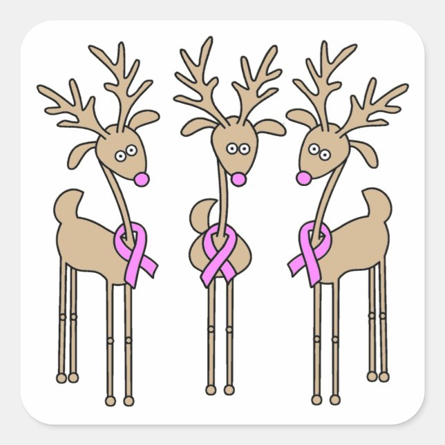 Pink Ribbon Reindeer - Breast Cancer Square Sticker (Front)