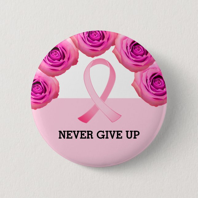 Pink Ribbon & Rose Breast Cancer Awareness   2 Inch Round Button (Front)