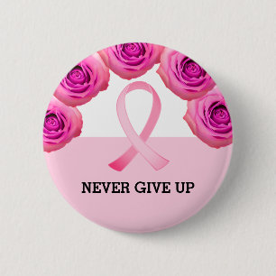 Pink Ribbon & Rose Breast Cancer Awareness   2 Inch Round Button