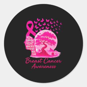 Pink Ribbon Sakura Bonsai Tree Mount Fuji Japanese Classic Round Sticker