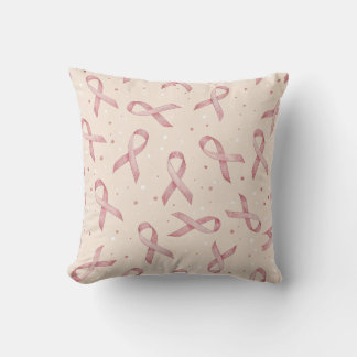Pink Ribbon Seamless Breast Cancer Support Art Throw Pillow