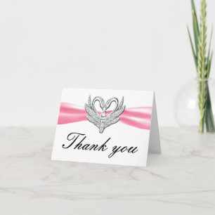 Pink Ribbon Silver Swans Thank You Card