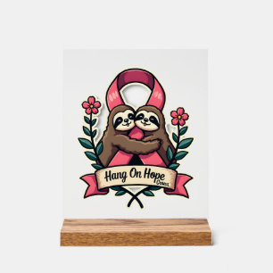 Pink Ribbon Sloth Support Vintage Awareness Art Acrylic Sign