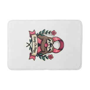 Pink Ribbon Sloth Support Vintage Awareness Art Bath Mat
