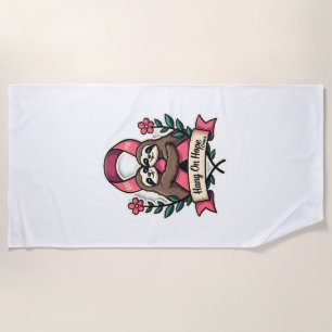 Pink Ribbon Sloth Support Vintage Awareness Art Beach Towel