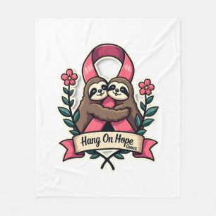 Pink Ribbon Sloth Support Vintage Awareness Art Fleece Blanket
