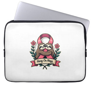 Pink Ribbon Sloth Support Vintage Awareness Art Laptop Sleeve