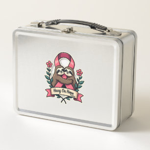 Pink Ribbon Sloth Support Vintage Awareness Art Metal Lunch Box