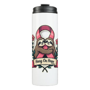 Pink Ribbon Sloth Support Vintage Awareness Art Thermal Tumbler