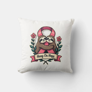 Pink Ribbon Sloth Support Vintage Awareness Art Throw Pillow